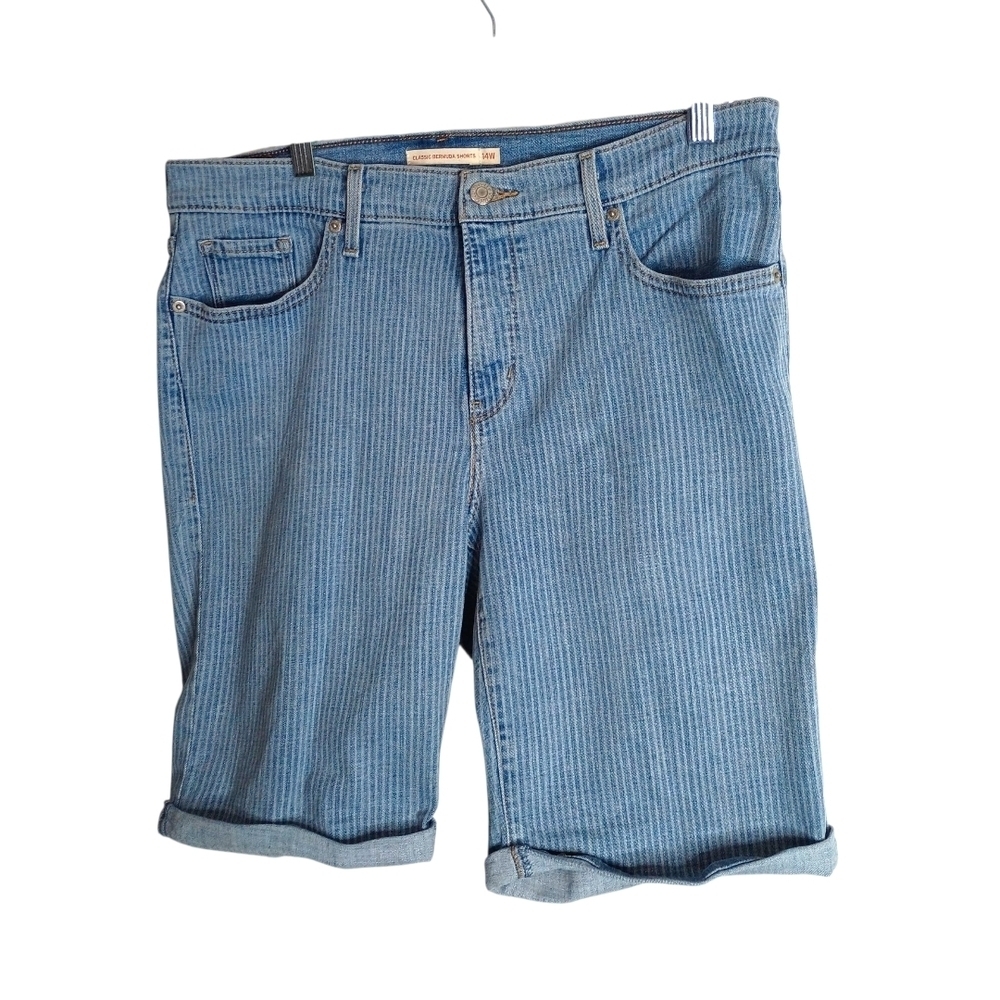 Levis -Blue Striped Denim Bermuda Shorts - Size 14W